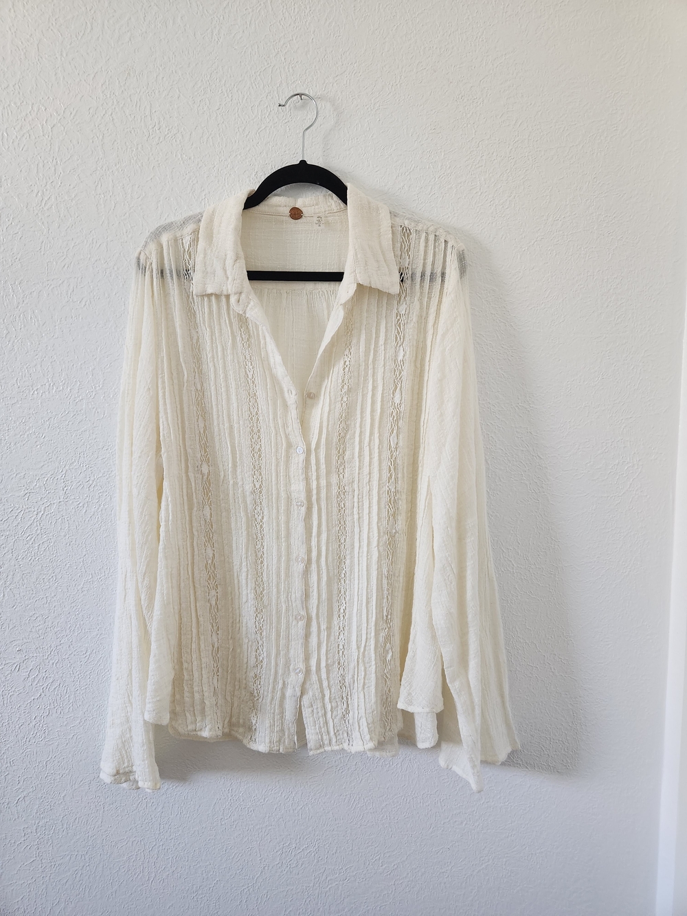 Free People One Mila Button Down Shirt in Cream Color